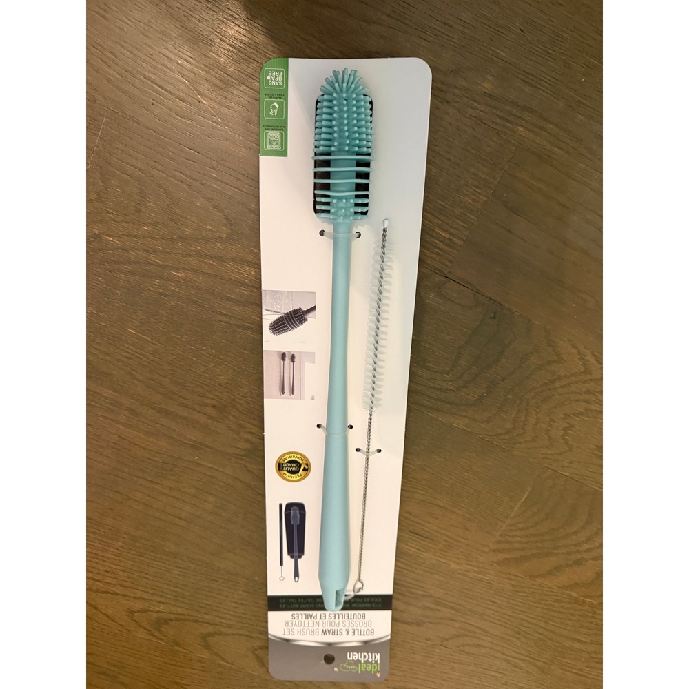 Ideal Kitchen Silicone Bottle and Straw Brush Set Blue BPA Free